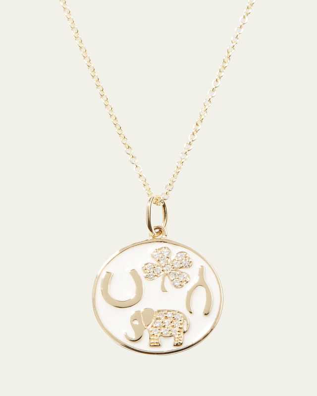 14k Luck Tableau Diamond Medallion Necklace, White
