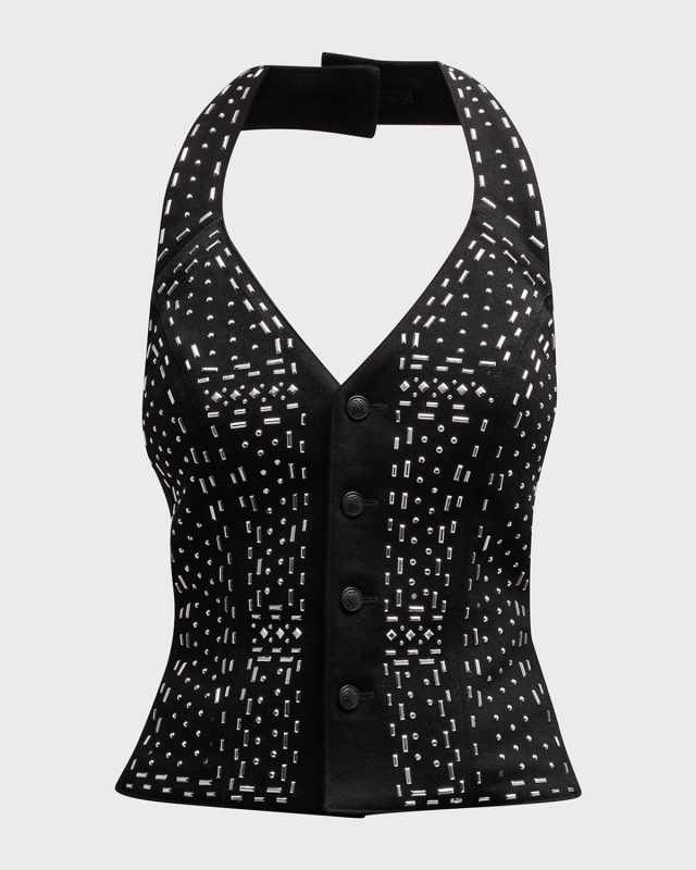 Rhinestone-Embellished Halter Vest