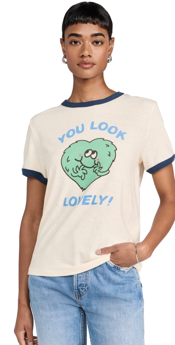 RE/DONE Lovely Ringer Tee Vintage Ivory With Midnight