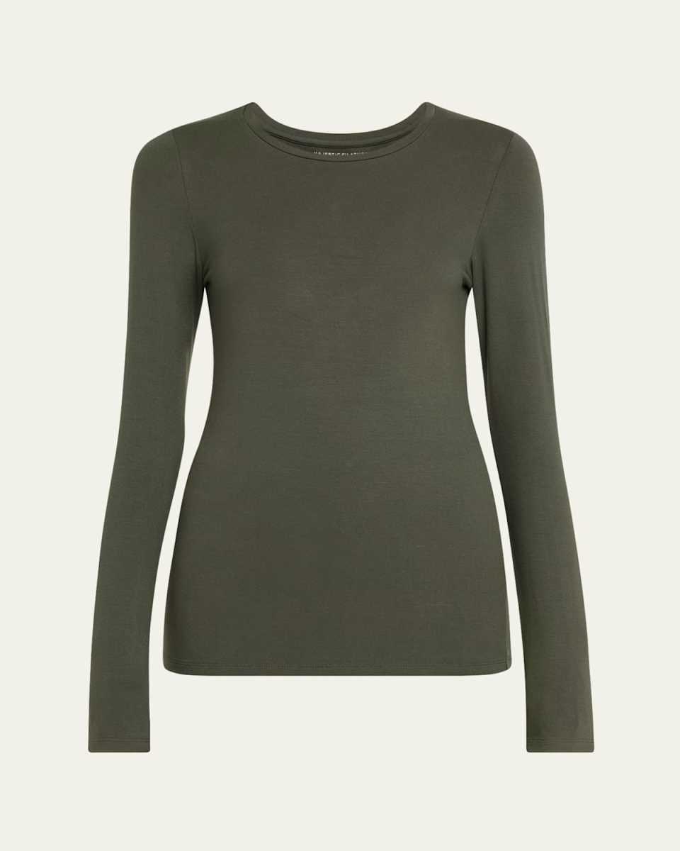Soft Touch Flat-Edge Long-Sleeve Crewneck Top
