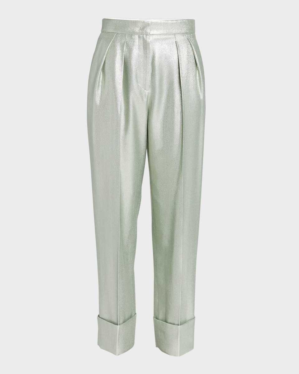 Viscose Textured Lurex Cuffed Trousers