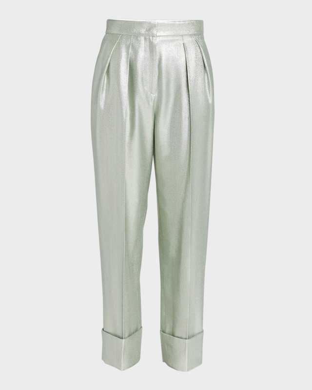 Viscose Textured Lurex Cuffed Trousers