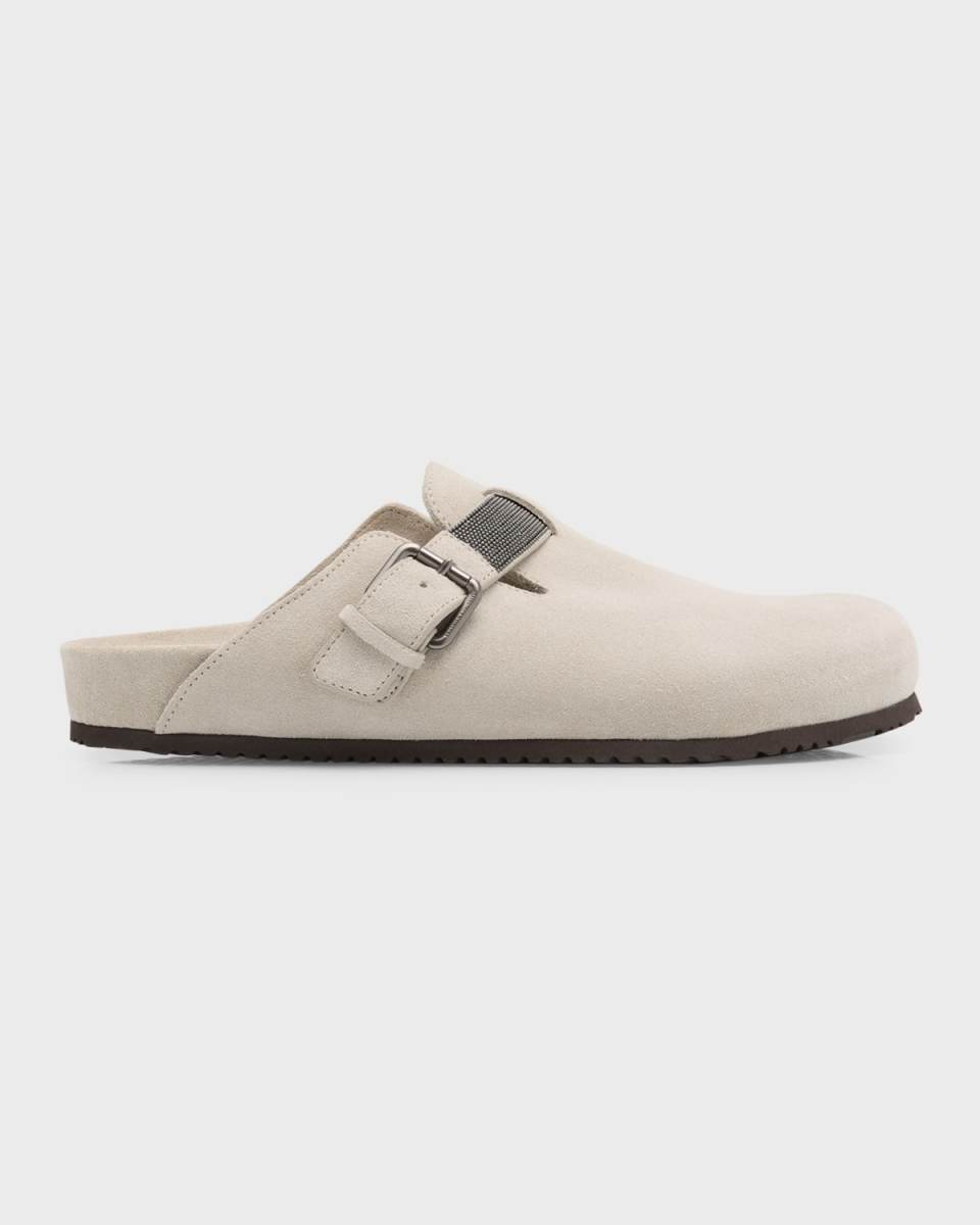 Suede Monili Buckle Mules