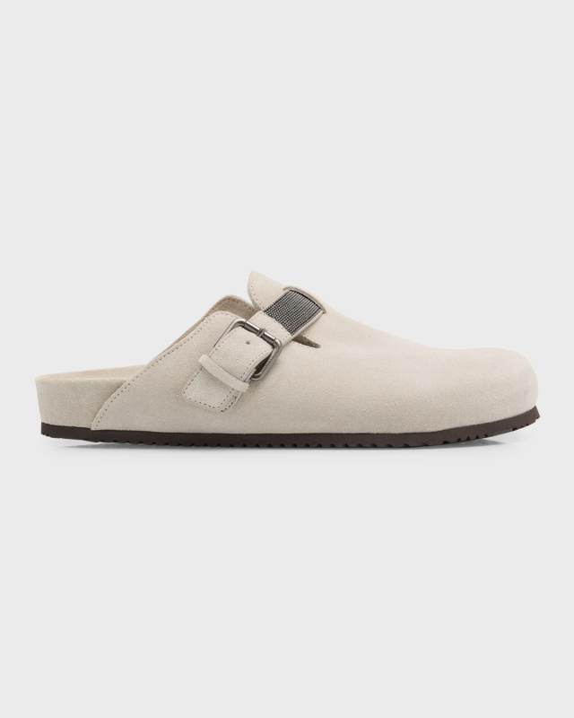 Suede Monili Buckle Mules