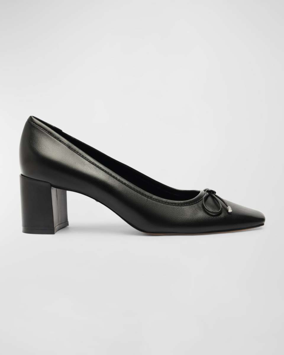 Arissa Leather Bow Square-Toe Pumps