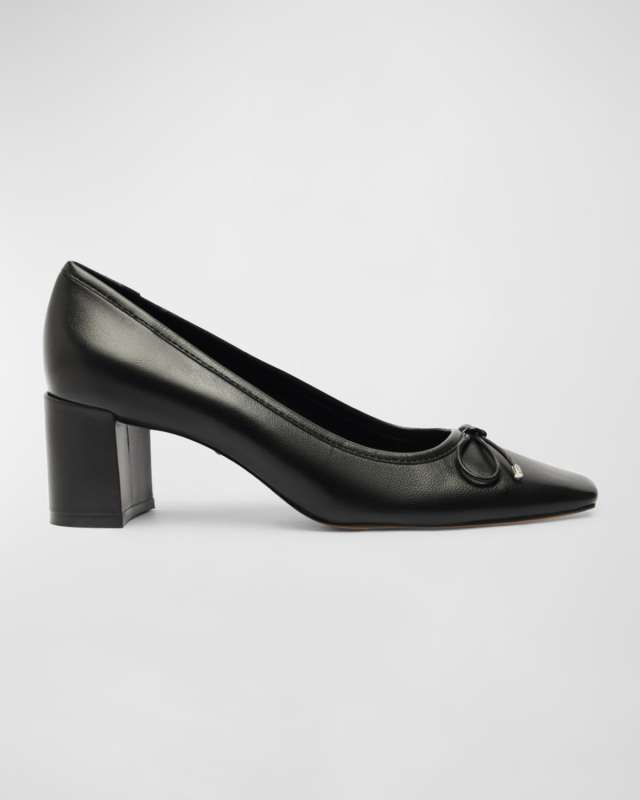 Arissa Leather Bow Square-Toe Pumps