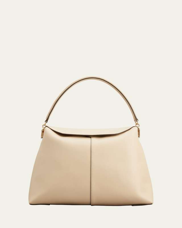 Fold-Over Flap Leather Tote Bag