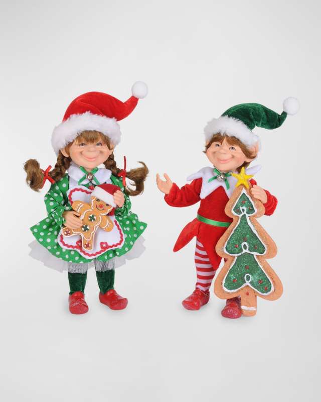 Green Polka Dot Gingerbread Elf, Set of 2