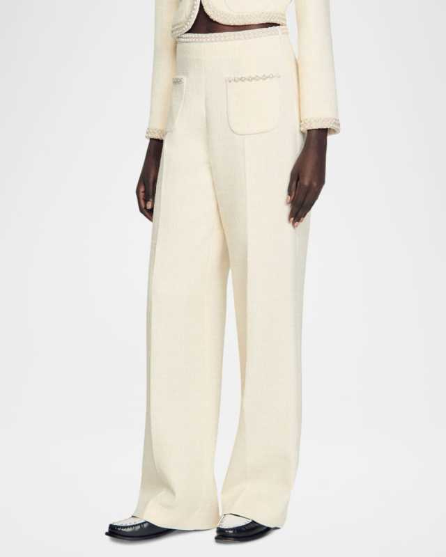 Vaye Tweed Beaded Trim Pants