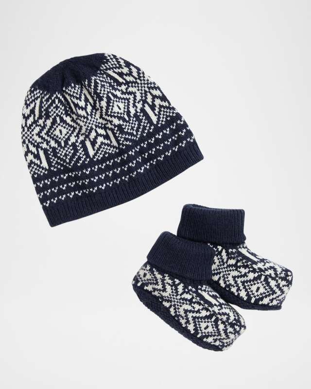 Boy's Snowflake Intarsia Beanie & Booties Set, Size Newborn-9