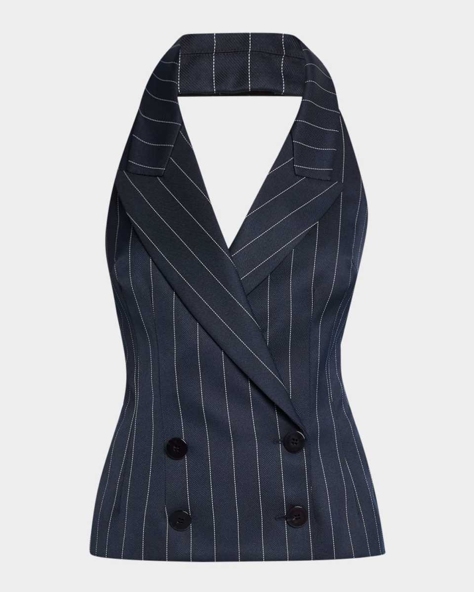 Pinstripe Double-Breasted Tailored Halter Vest