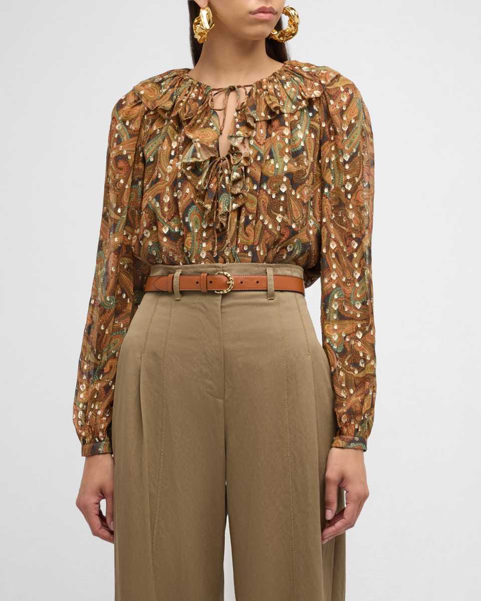 Emilie Ruffled Metallic Chiffon Blouse