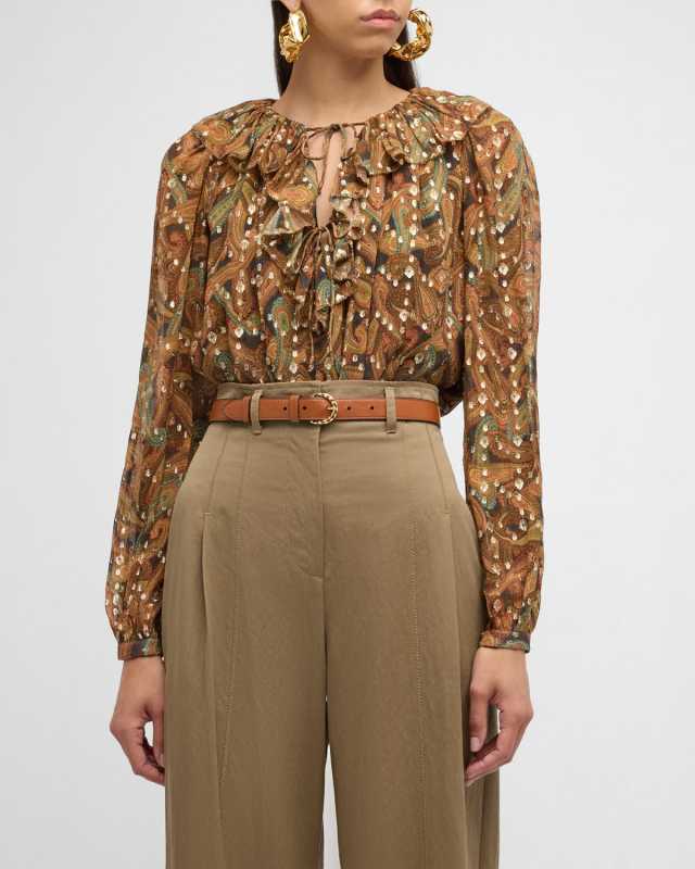 Emilie Ruffled Metallic Chiffon Blouse