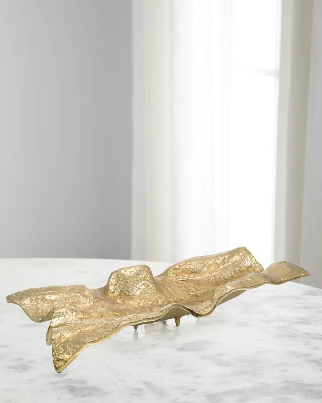 Draped Fabric Brass Rectangular Bowl