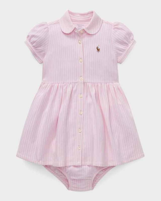 Yarn-Dyed Oxford Mesh Stripe Dress With Matching Bloomers, Size 3M-24