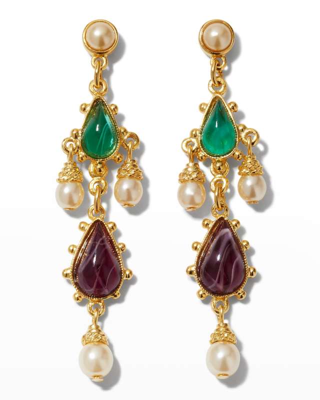 Gold Stone and Pearly Earrings