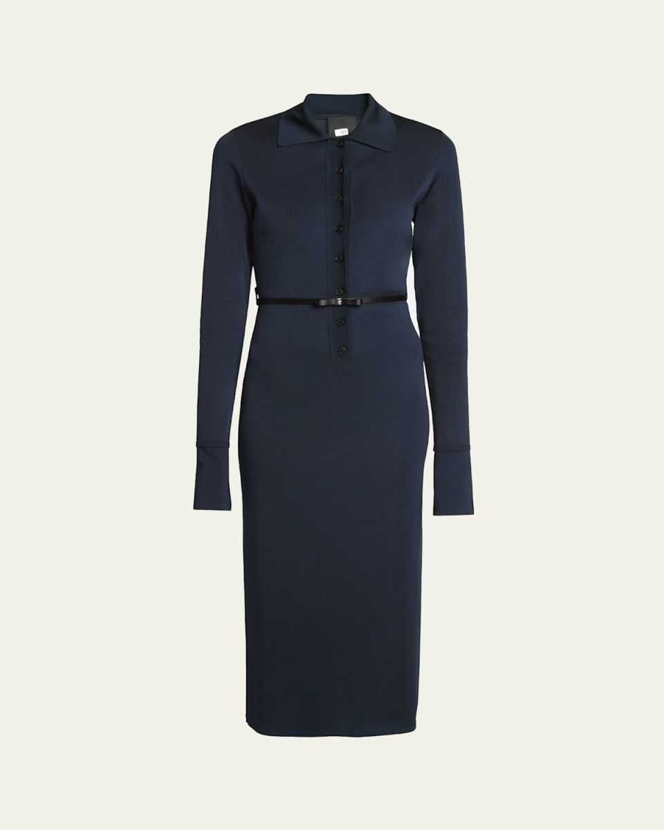 Belted Knit Henley Midi Dress