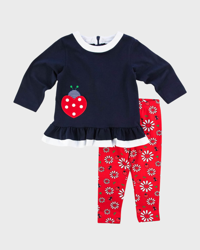 Girl's Ladybug Tunic & Floral Leggings Set, Size 12M-6
