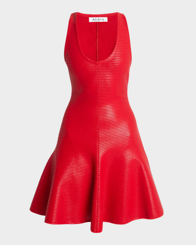 Scoop-Neck Sleeveless Foiled Rib Knit Mini Dress