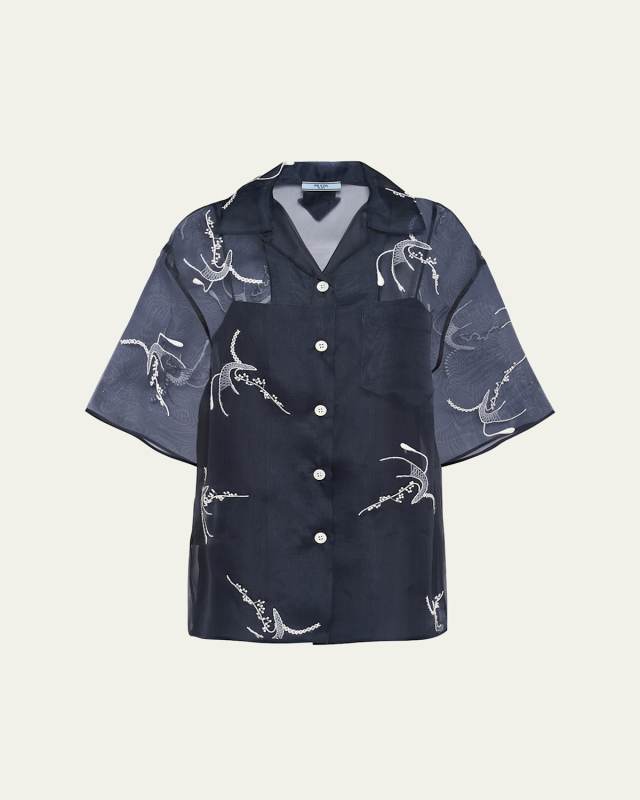 Floral Organza Button Down Silk Shirt
