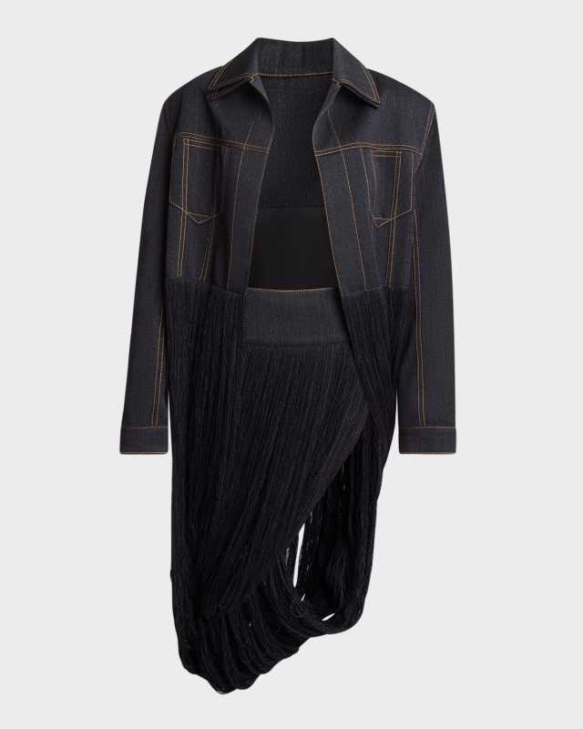 Long Fringe Denim Wool Jacket