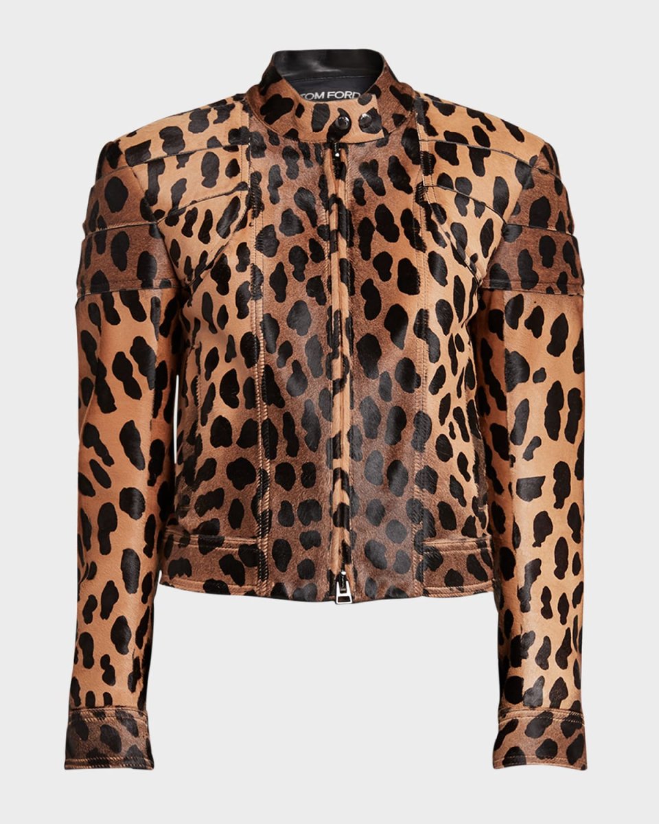 Cheetah-Print Cowhide Moto Jacket