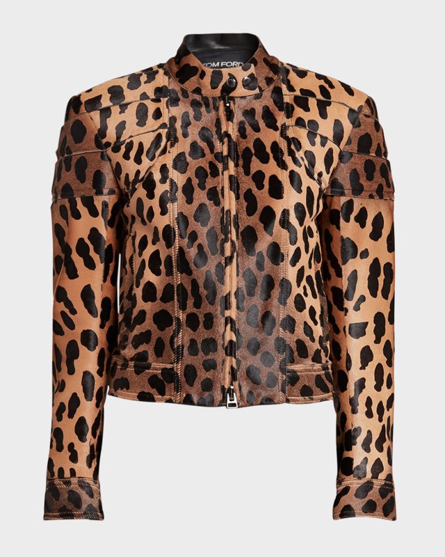 Cheetah-Print Cowhide Moto Jacket