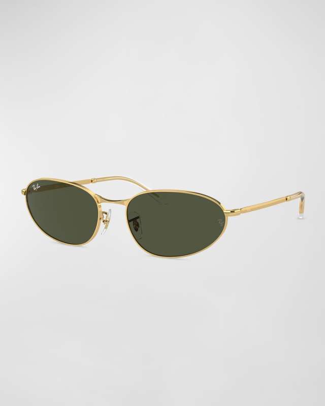 Sleek Metal Oval Sunglasses, 56mm