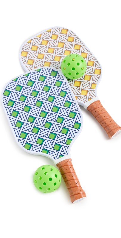 Jonathan Adler Basketweave Pickleball Set Green/Yellow One Siz