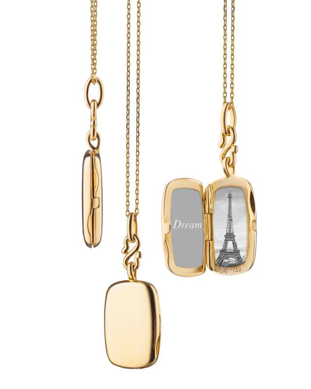 18K Yellow Gold Slim Britt Rectangle Locket Necklace