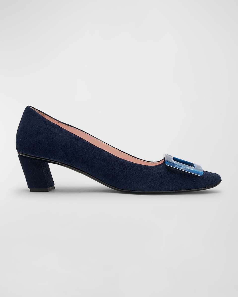 Belle Vivier Suede Buckle Pumps
