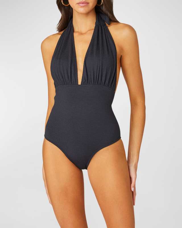 Textured Halter One-Piece Swimsuit