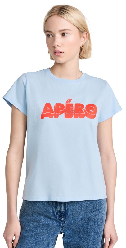 Clare V. Classic Tee Light Blue w/ Bright Poppy