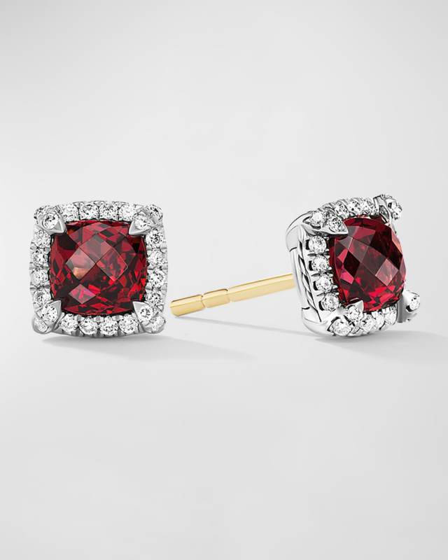 5mm Chatelaine Pavé Bezel Stud Earrings with Gemstone and Diamonds in Silver