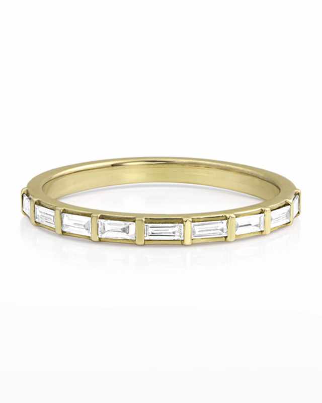 14k Gold Baguette-Diamond Halfway Ring, Size 7