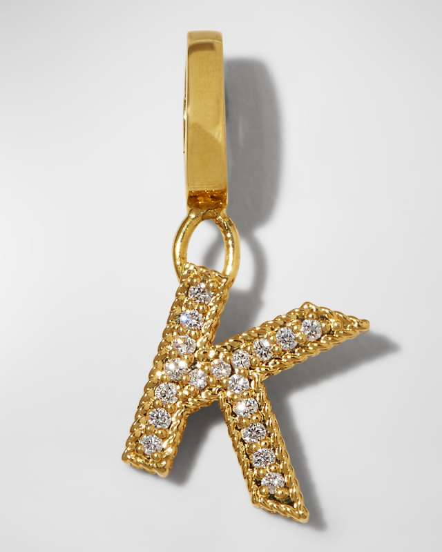 Princess 18K Yellow Gold Diamond Pave Initial Charm, K