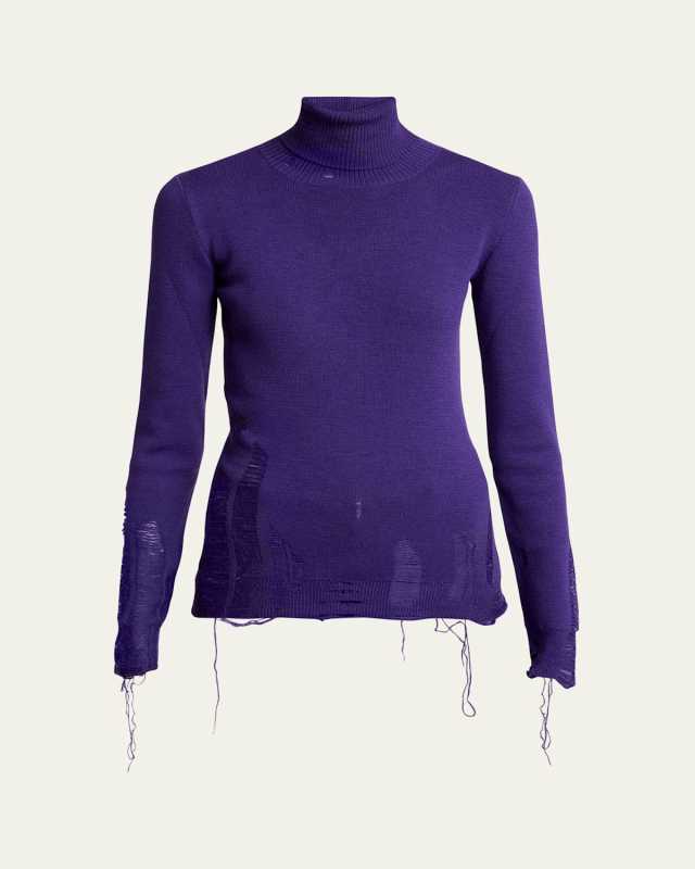 Distressed Turtleneck Pullover