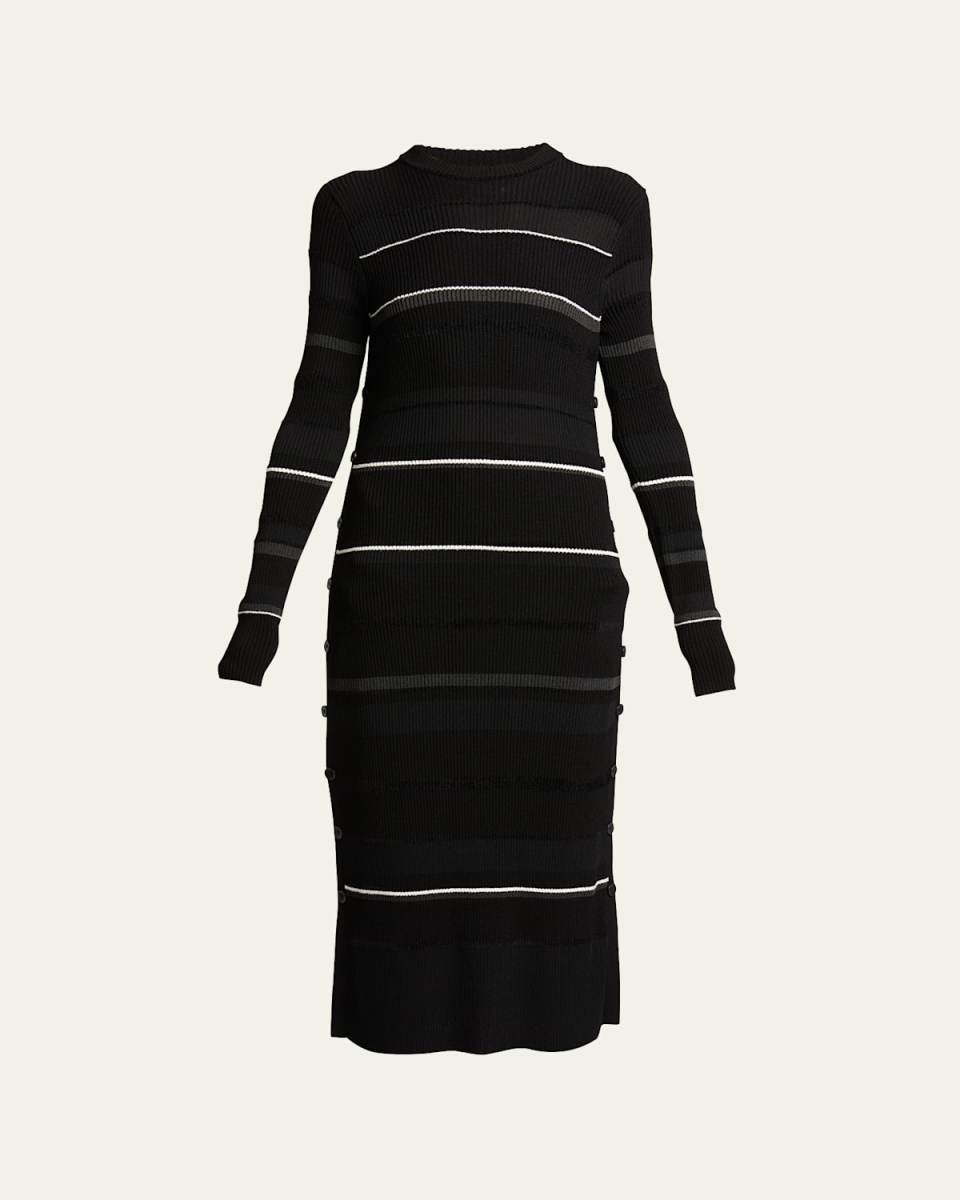 Rachel Striped Button-Side Rib Midi Sweater Dress