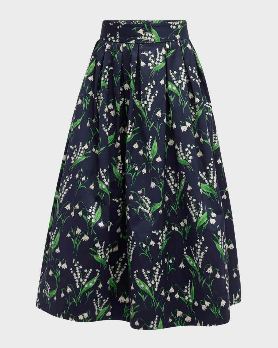 Floral-Print Pleated Full Midi Skirt