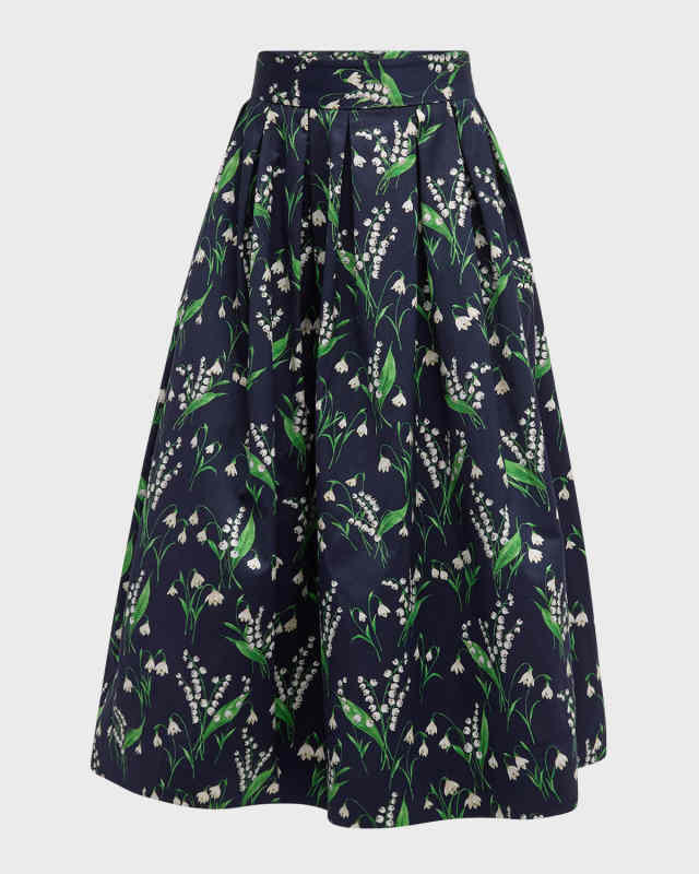 Floral-Print Pleated Full Midi Skirt