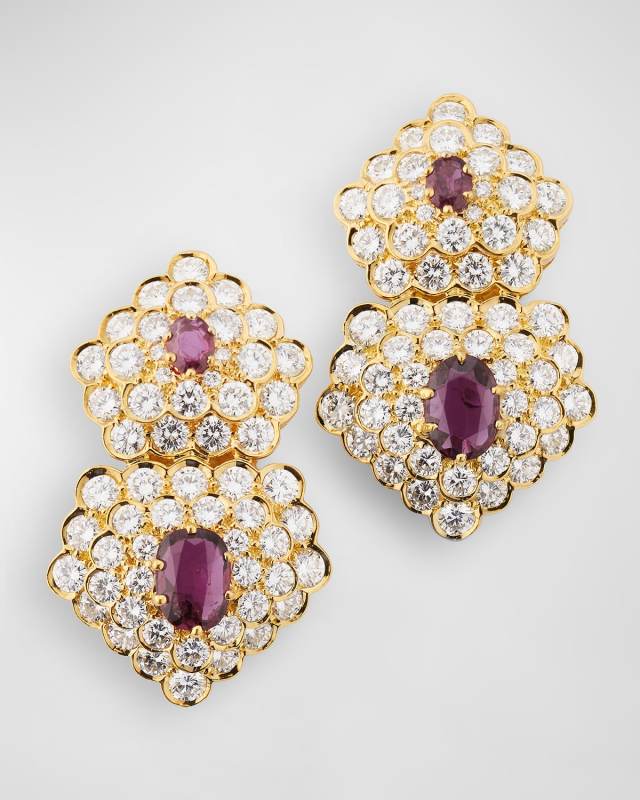 Estate Hammerman Brothers 18K Yellow Gold Ruby and Diamond Earrings