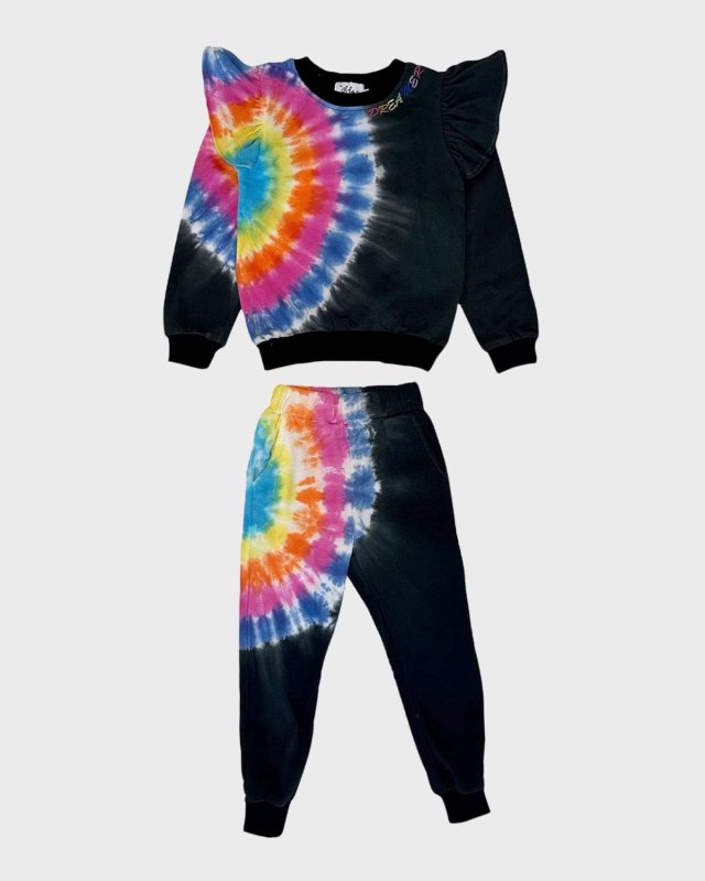 Girl's Rainbow Tie Dye Ruffle Set, Size 2-