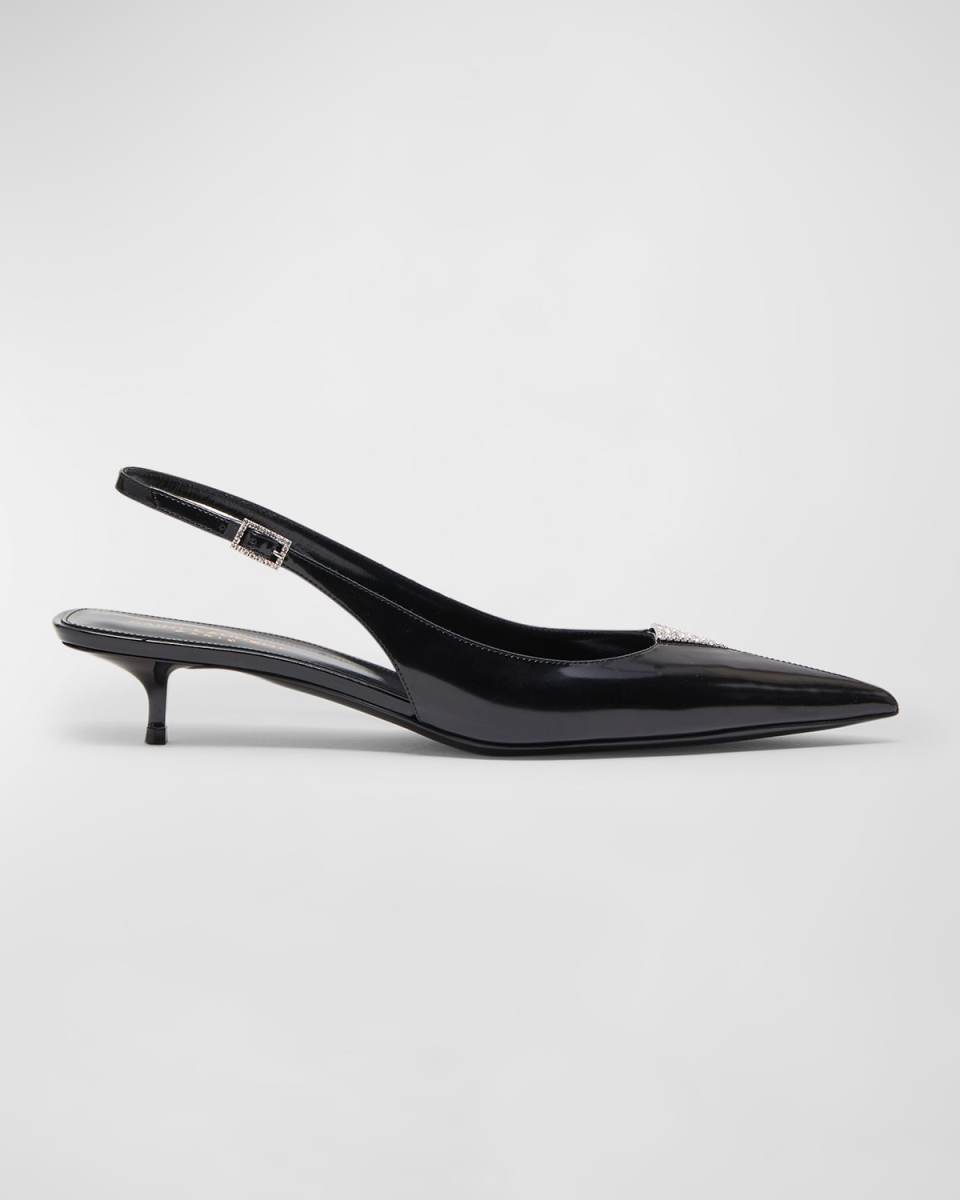 Cherish Patent Kitten-Heel Slingback Pumps