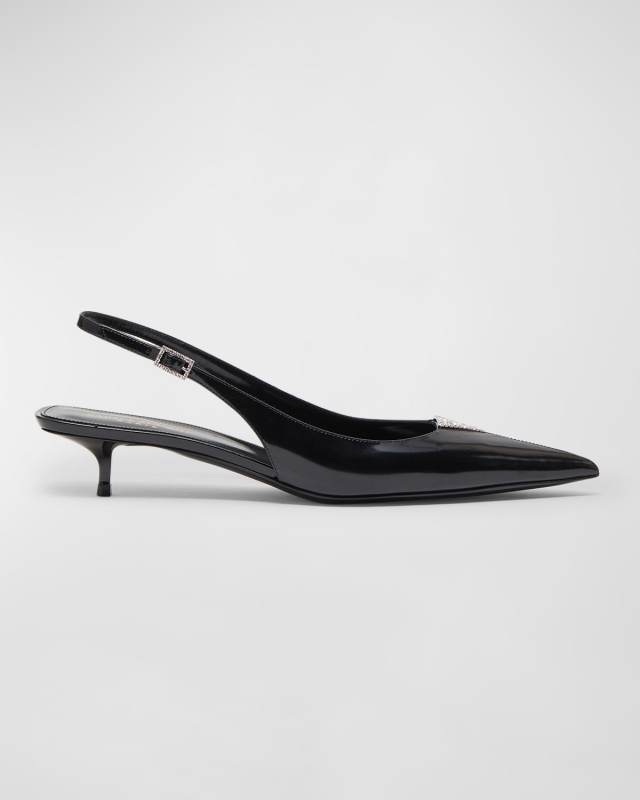 Cherish Patent Kitten-Heel Slingback Pumps