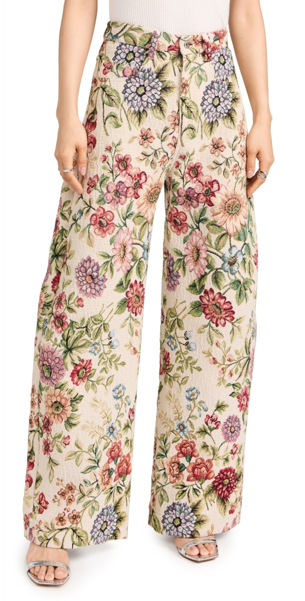 Marques Almeida Brocade Boyfriend Trousers White Flower Brocade