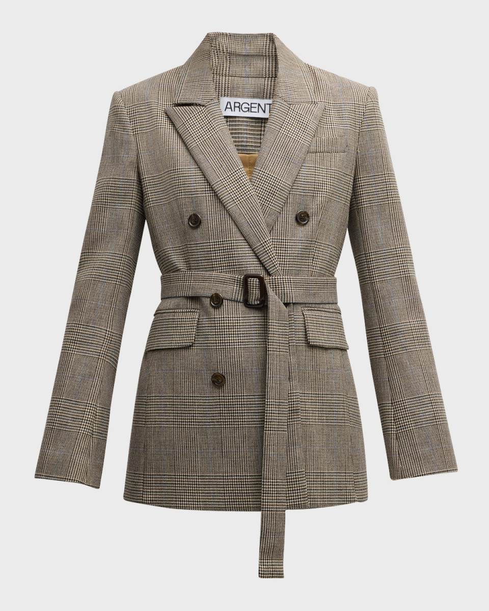 Belted Plaid Houndstooth Blazer