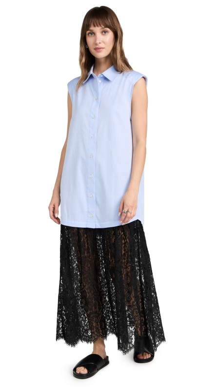 Sea Suzy Lace Sleeveless Button Down Dress Blue