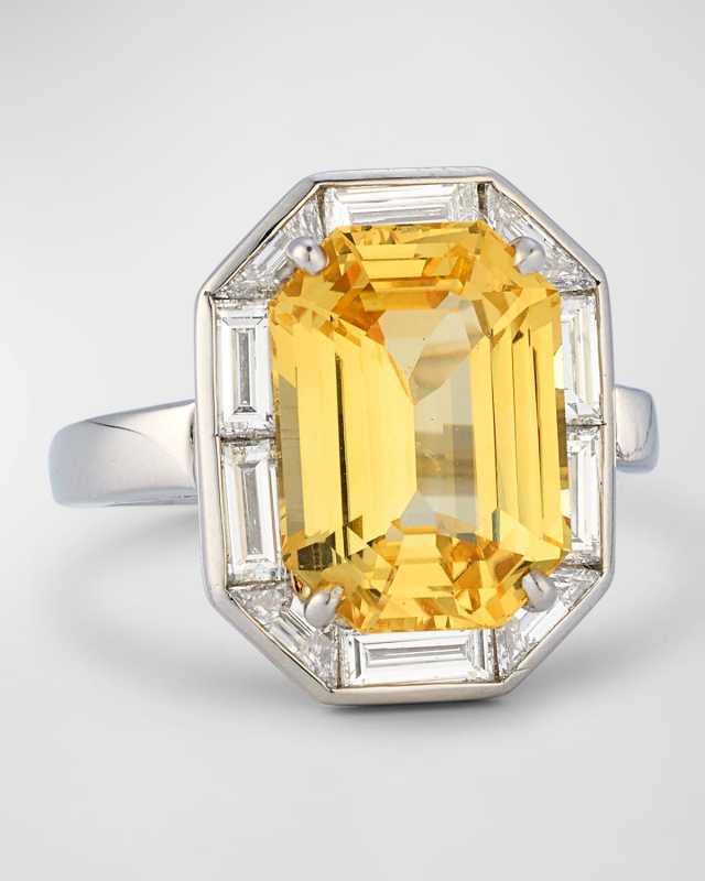 Platinum Yellow Sapphire and Diamond Ring, Size 6.5