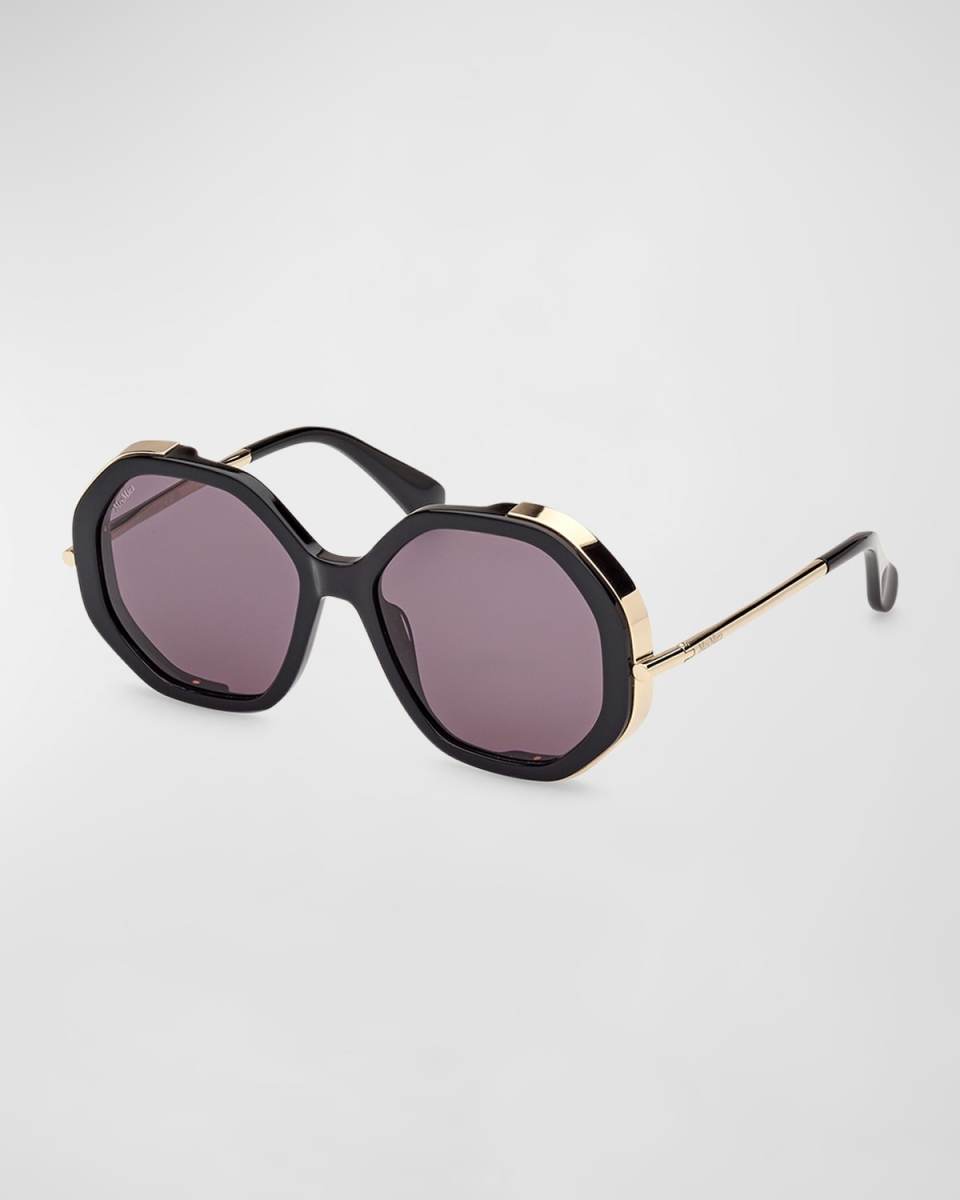 Liz Double Rimmed Mixed-Media Round Sunglasses