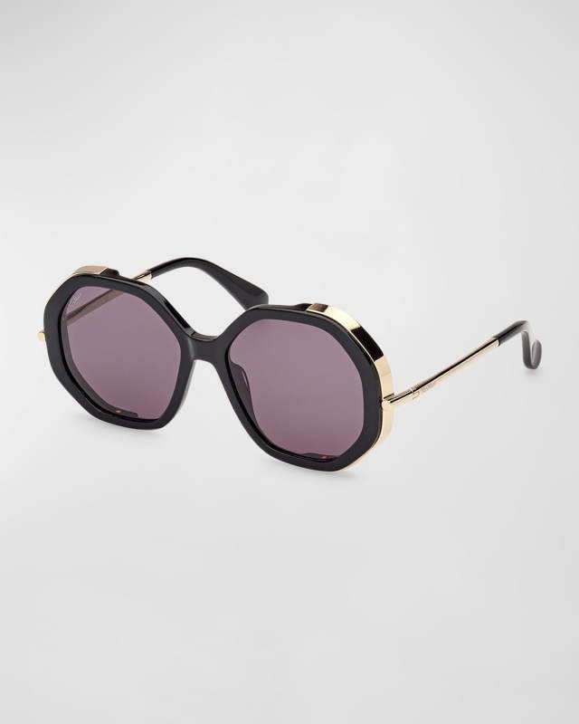 Liz Double Rimmed Mixed-Media Round Sunglasses